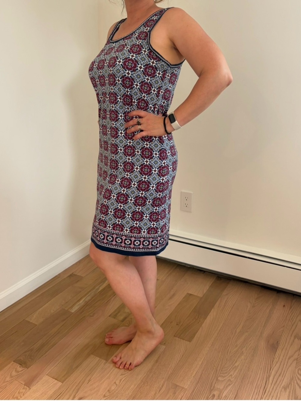 Mark Studio Sleeveless Printed Sheath Dress Burgundy & Navy Size L